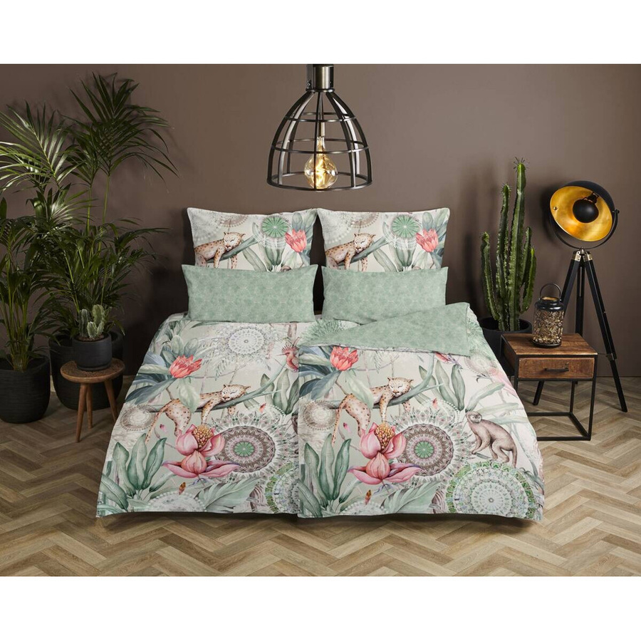 HIP Mako-Satin Bettwäsche Wayan Dschungel Mandala Wende Design Grün Lachs Multicolour B/L: 155 x 220 cm, Kissen: 80 x 80 cm - Bild 2