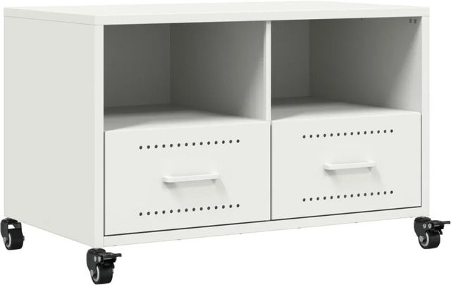 vidaXL TV-Schrank aus Stahl in Weiß, modern und matt, B/T/H: 68 x 39 x 43,5 cm - Bild 1