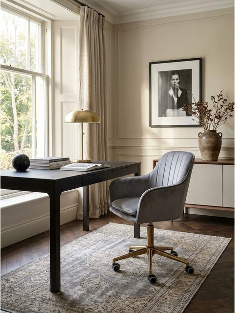 Schreibtischstuhl KADIMA DESIGN aus Samt in Grau, drehbar mit Rollen und Höhenverstellung, B/T/H: 54 x 52 x 105 cm - Bild 1