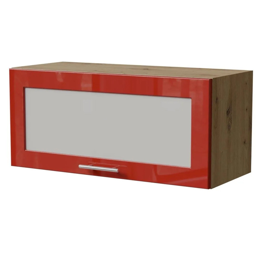 Feldmann-Wohnen Klapphängeschrank Brerra W4BS/80 WKF in Eiche Artisan und Karminrot Hochglanz mit Glastüren und Soft-Close, B/T/H: 80 x 32,5 x 36 cm - Bild 2