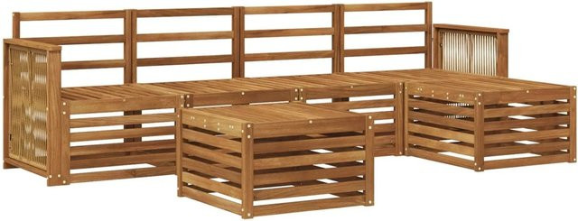 vidaXL Outdoor-Sofagarnitur aus Akazienholz mit 6 Teilen in Braun und Beige inklusive Kissen für Garten und Terrasse - Bild 1