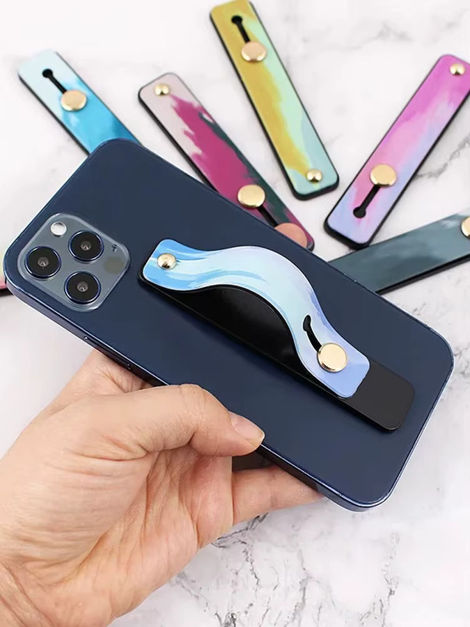 WSSHE Handy Hülle mit Aquarell-Design und tragbarem Finger Strap als Ständer für iPhone in Blau und Multicolour - Bild 6
