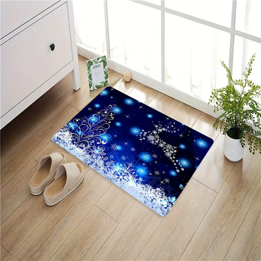VIKAMA Weihnachtsteppich mit Rentier- und Schneeflocken-Motiv in Blau für Wohnzimmer und Schlafzimmer - Bild 4