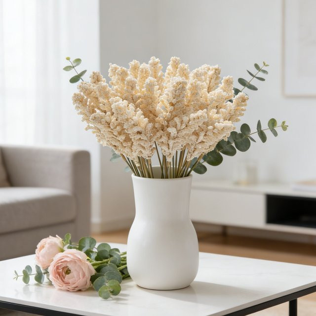 ZQCY Künstlicher Lavendel in weißer Keramikvase als Tischdekoration für dein Zuhause - Bild 1