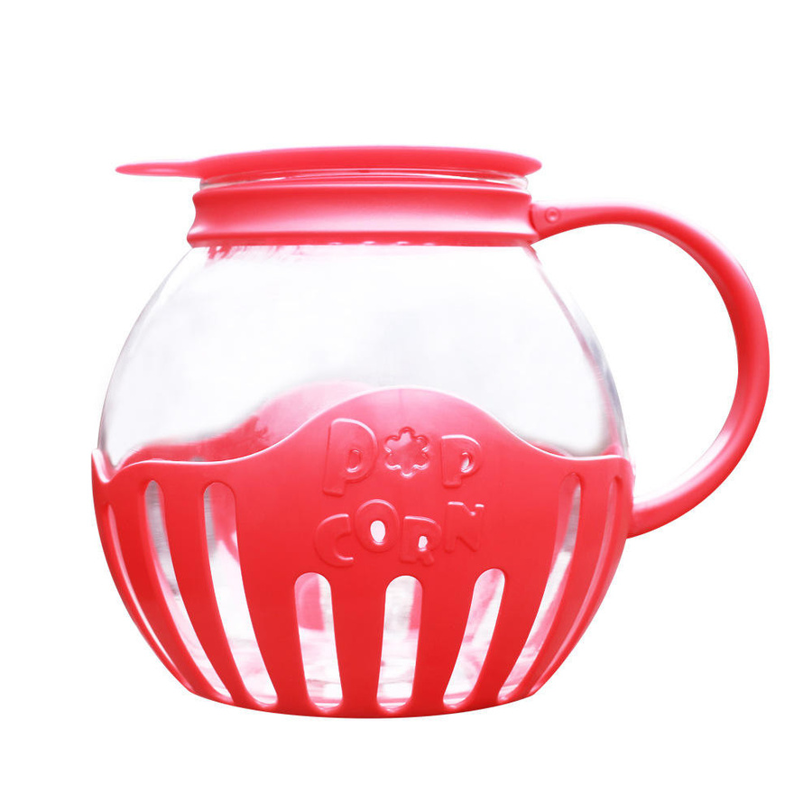 Micro-Pop Popcornmaschine aus Borosilikatglas mit 3-in-1-Deckel zur Messung von Maiskörnern, mikrowellengeeignet und spülmaschinenfest, Farbe: Rot - Bild 4
