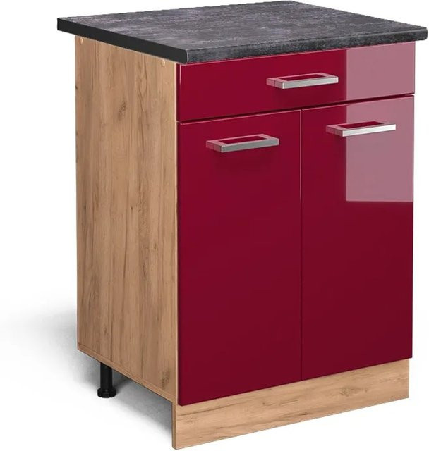 Vicco Küchenunterschrank R-Line Bordeaux Hochglanz in Eiche mit Schublade und Türen, Farbe Anthrazit, B: 60 cm, H: 81,6 cm, T: 60 cm - Bild 1