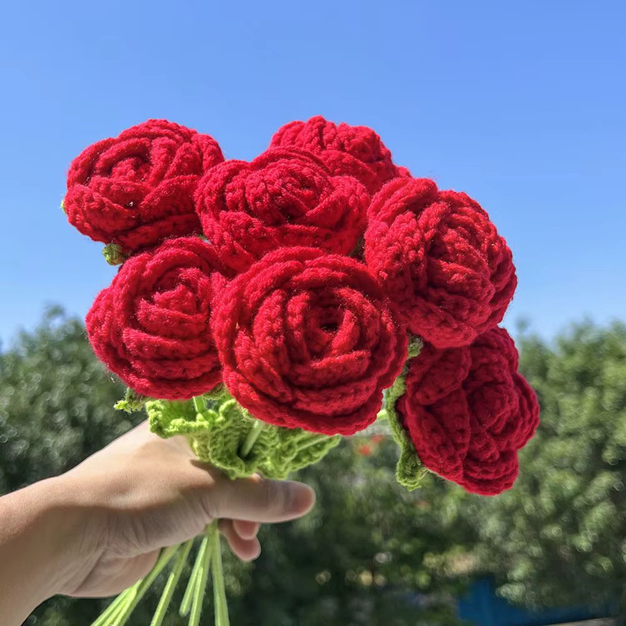 TTCY Handgemachte gehäkelte Rosen aus Textil in Rot für Dekoration, Hochzeit und Garten - Bild 2