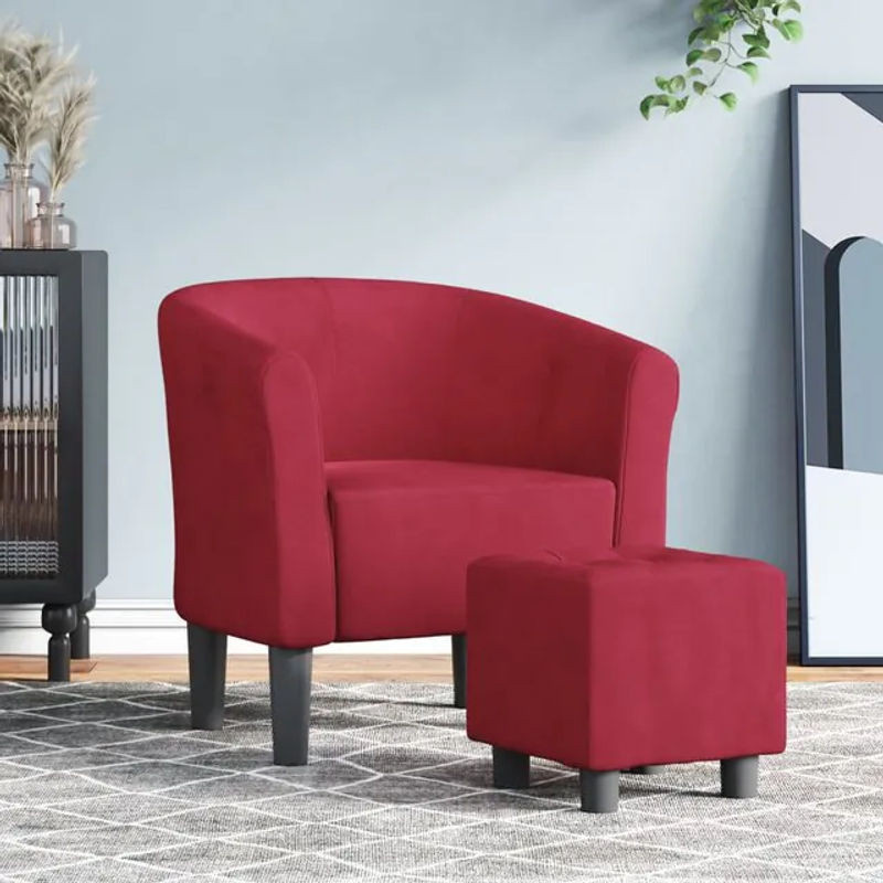 Vidaxl Clubsessel mit Hocker in Weinrot mit Samtbezug im modernen Design - Bild 1
