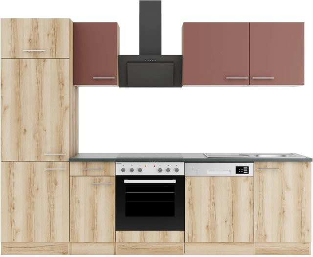 Optifit Küchenzeile KPBL 2702OE-9+ in Rostrot und Wildeiche mit modernem Design und integrierten Schubladen, Breite: 270 cm - Bild 1