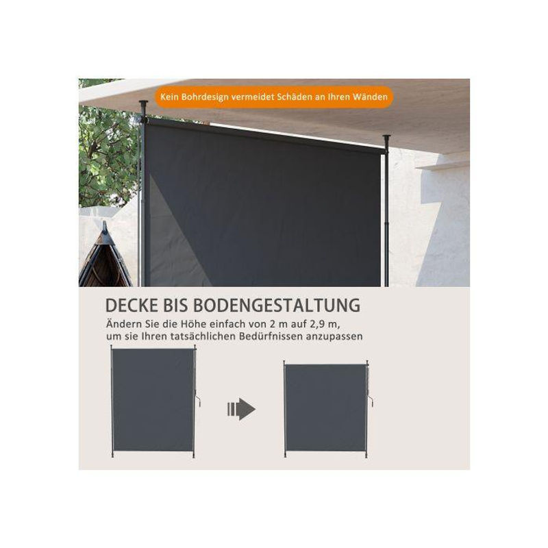 MUVOE Seitenmarkise aus grauem Polyester mit Aluminiumstruktur, B: 200 cm, H: 215–305 cm - Bild 4