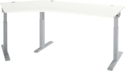 Schäfer Shop Select Winkelschreibtisch ERGO-T 2.0 mit 135 Grad Winkel, Ansatz links, T-Fuß und Kabeldurchlass, Farbe weiß/weißalu, B: 216,5 cm, T: 80,0 cm, H: 67,5-89,5 cm - Bild 1