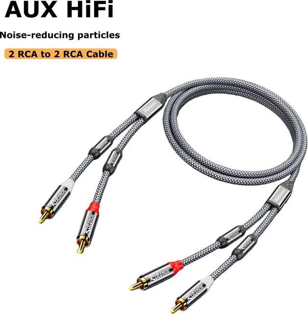 Riksoin 2RCA zu 2RCA Audiokabel mit geräuschunterdrückender Technologie und Nylon-Ummantelung in Grau - Bild 1