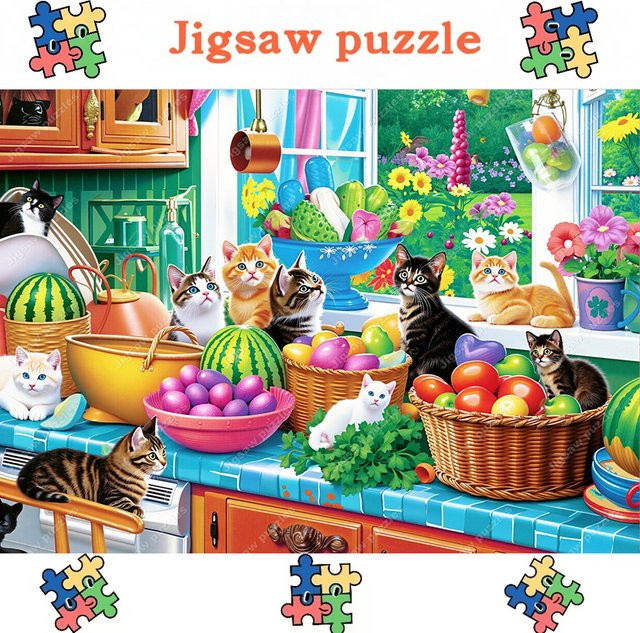 AZNM Puzzle, Katzen- und Küchenszene, Bunt / Mehrfarbig - Bild 1