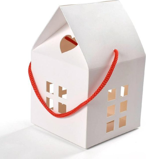 5 Stück NATAWA Weihnachtsgeschenkboxen in Hausform aus Papier, weiß, ideal als Verpackung für Süßigkeiten und Kekse oder als Weihnachtsbaumschmuck - Bild 1