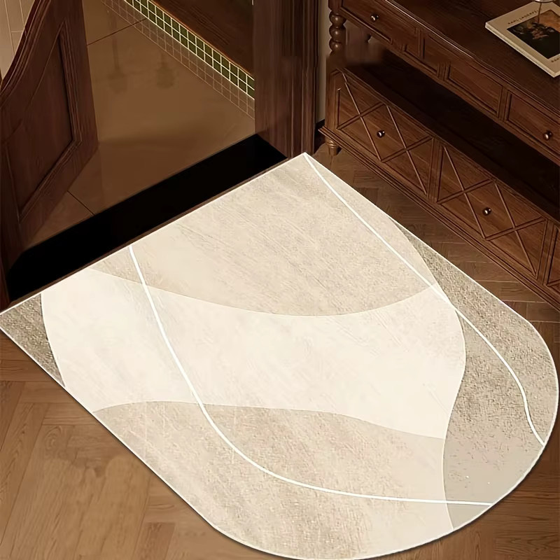VIKAMA Bürostuhl-Bodenmatte mit abstraktem Linienmuster in Beige, verschleißfeste Holzschutzunterlage aus Polyester für Home-Office und Schlafzimmer - Bild 2