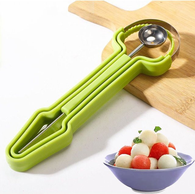 4-in-1 Melonen-Baller-Schaufel-Set aus Edelstahl in Grün mit Obstschneider und Formen - Bild 1