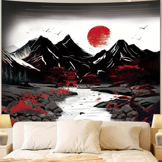 Wandteppich Mondlichtwald mit japanischer Kirschblüte von JMG Household Supplies, Mehrfarbig, B: 200 cm, H: 150 cm - Bild 1