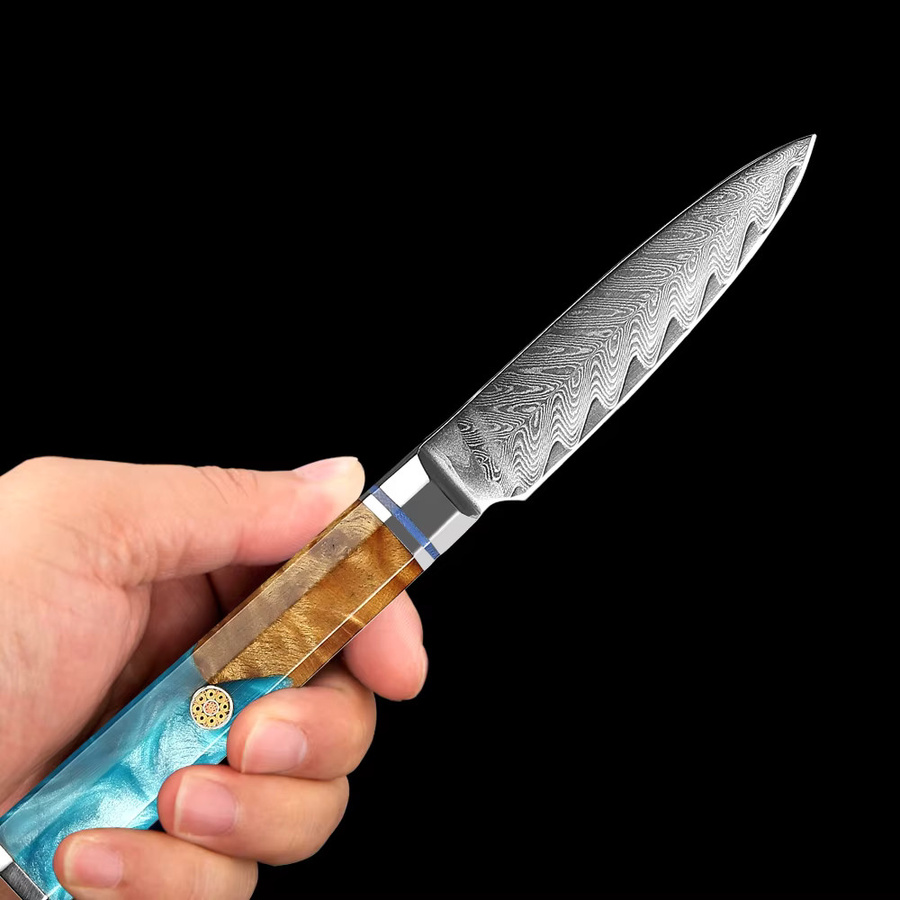 Xituo Damaskus Schälmesser aus Stahl mit Holzgriff, 3,5 Zoll, Mehrfarbig - Bild 4