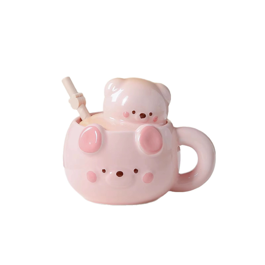 PGY Bärenbecher mit Deckel aus Keramik in Pink - Bild 2
