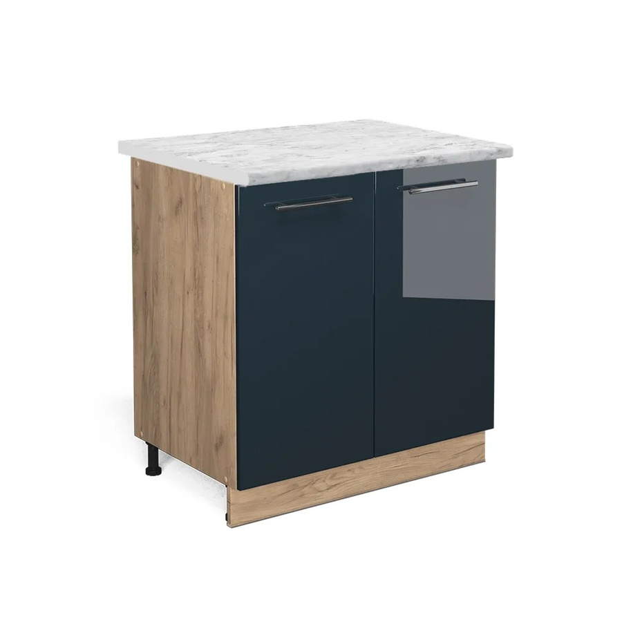 Vicco Unterschrank Fame-Line Eiche Dunkelblau Hochglanz mit Arbeitsplatte Weiß-Marmor Breite: 80 cm - Bild 3
