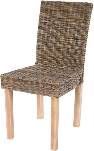 4er-Set MCW Esszimmerstühle Littau aus Kubu-Rattan und Massivholz in Braun und Grau - Bild 2
