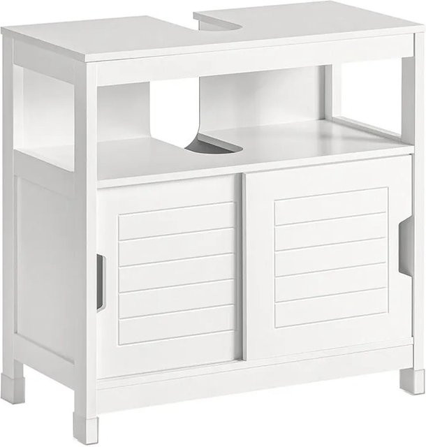 SoBuy Waschbeckenunterschrank Badschrank mit Schiebetüren in Weiß, B/T/H: 60 x 30 x 60 cm - Bild 1