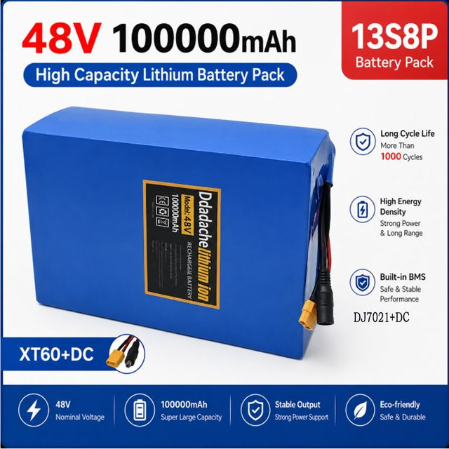 13S8P 48V 100Ah Lithium-Batteriepack 100000mAh 2000W E-Bike-Batterie mit 50A BMS und 54,6V-Ladegerät in Blau - Bild 1