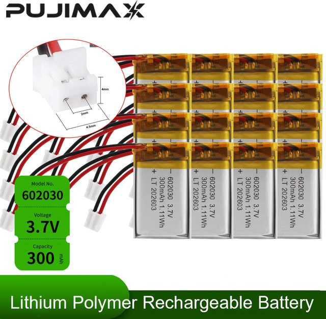 PUJIMAX 602030 Lithium-Akku 3,7V 300mAh Li-Ionen-Polymer-Batterie in Silber für Bluetooth-Headset, Lautsprecher und Monitor - Bild 1