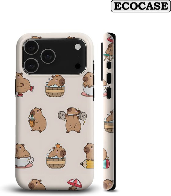 Kawaii Capybara Handyhülle für Apple iPhone 17 16 15 14 13 12 Pro Max Plus in Mehrfarbig mit doppelschichtiger Rückabdeckung - Bild 1