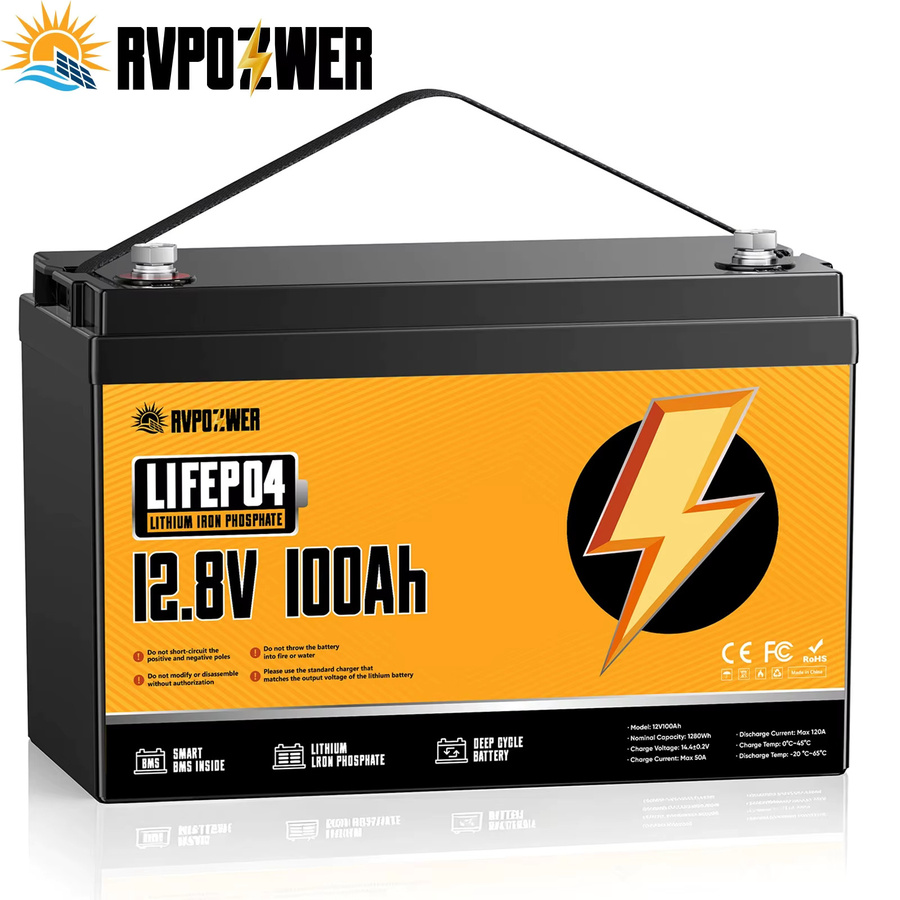 RVPOZWER LiFePO4-Batterie 12,8V 100Ah mit 1280Wh, Lithium-Eisenphosphat-Speicherbatterie mit integrierter Schutzplatine und 15000 Deep-Cycle-Zyklen - Bild 9
