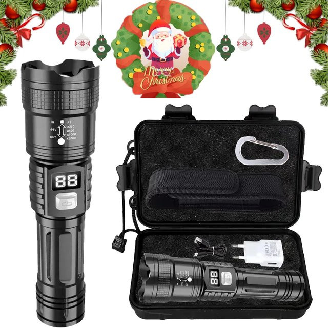 KDULIT Taktische LED-Taschenlampe in Schwarz mit USB-Ladefunktion und Zoom für Outdoor und Arbeit - Bild 1