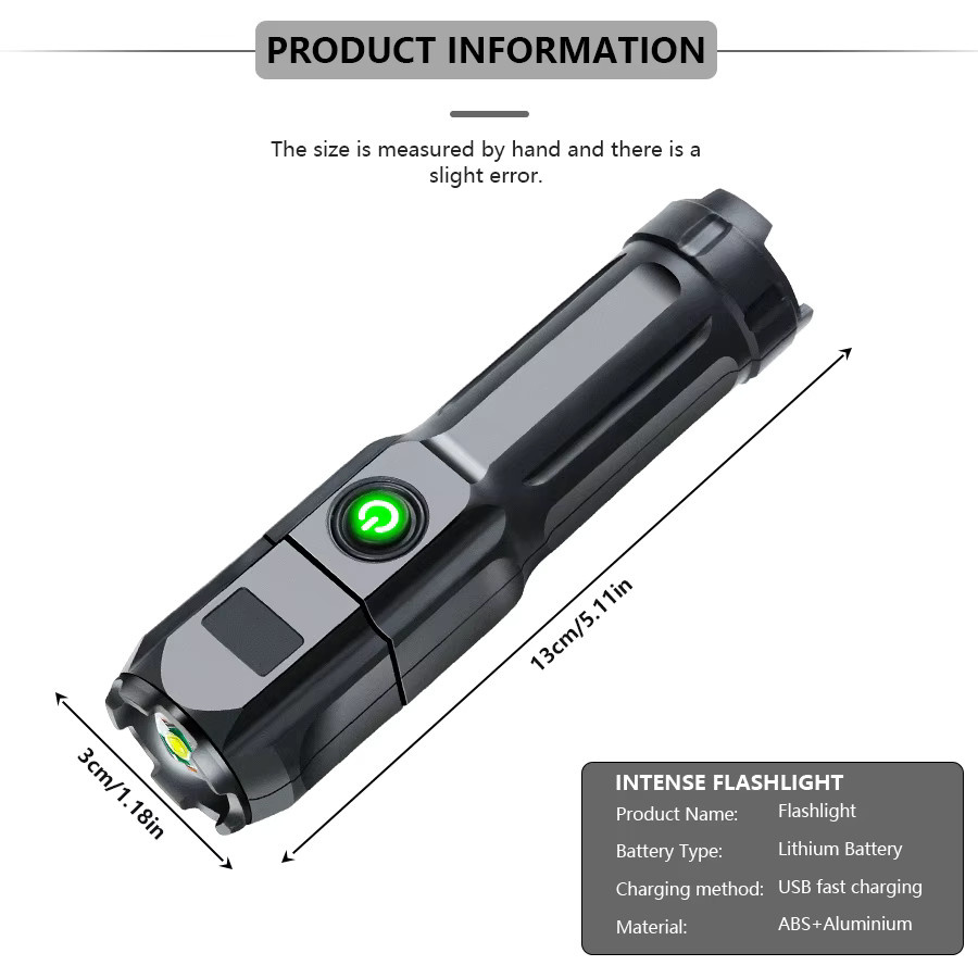 Heinast LED Camping Taschenlampe in Schwarz, wiederaufladbarer USB-Scheinwerfer mit Teleskop-Zoom und wasserdichter Aluminium-Bauweise - Bild 4