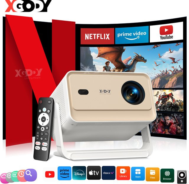 XGODY A6/N6 Pro 4K UHD Beamer mit 700 ANSI, Android, 1 GB RAM + 32 GB Speicher, Autofokus, Keystone-Korrektur, Gimbal und Wifi6 in Weiß - Bild 1