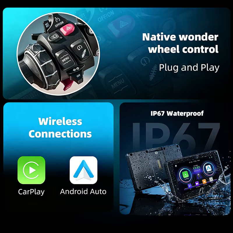 Jansite Motorrad-GPS-Navigation mit drahtlosem CarPlay und Android Auto, IPX7 wasserdichter Moto Monitor in Schwarz, passend für BMW R1200GS R1250GS F800 F900 S1000XR - Bild 6