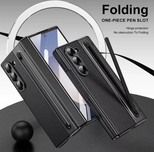 Samsung Lederhülle mit S Pen Scharnierschutz und integriertem Displayschutz für Galaxy Z Fold 8 Ultra Z Fold 7 6 5 4 3 in Schwarz und Gold - Bild 1