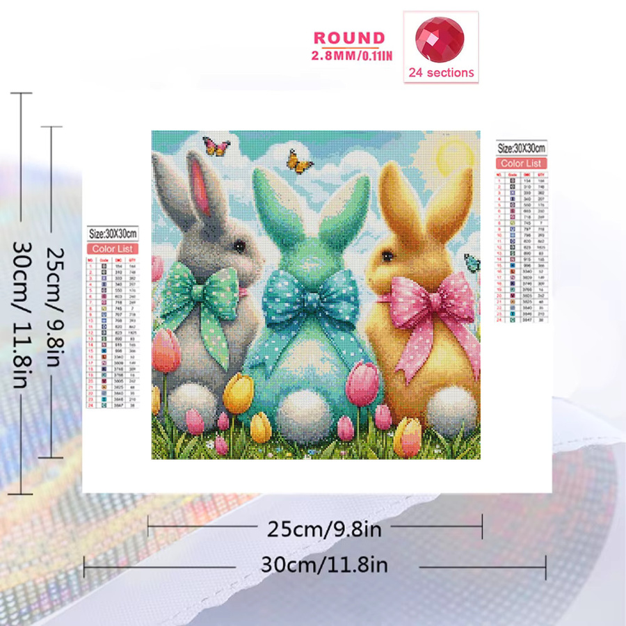 Evershine Diamant-Stickerei Kaninchen mit Tulpen als Mosaik-Bild in Multicolour, voller Bohrer, B/H: 20 x 20 cm - Bild 2