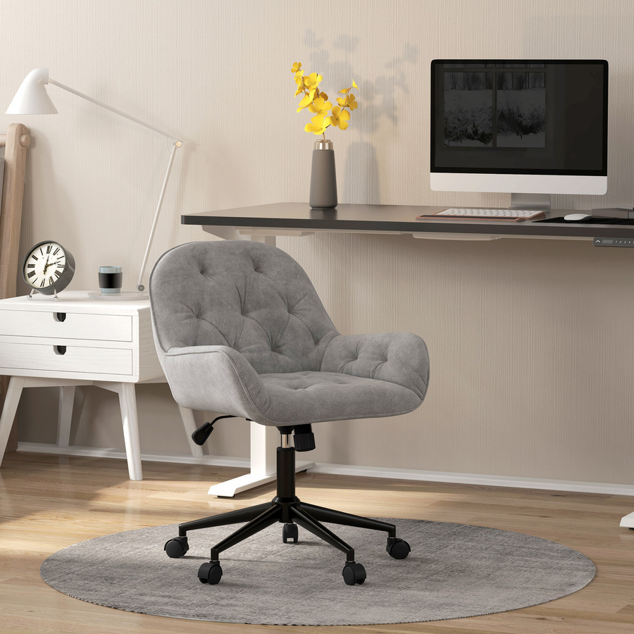 Vinsetto Ergonomischer Drehstuhl mit Samtoptik in Hellgrau, höhenverstellbarer Arbeitsstuhl für Home Office und Wohnzimmer - Bild 2