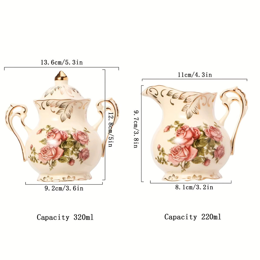 2-teiliges Keramik-Set aus Zucker- und Milchglas in floralem Design, Farben: Pink und Weiß - Bild 2
