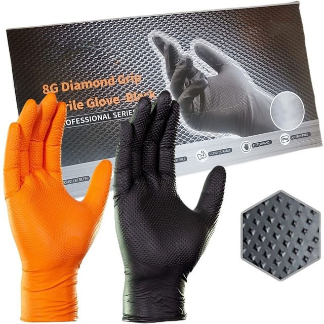 YUMARCH Einweg Nitrilhandschuhe Schwarz 8Mil Dicke mit Diamantstruktur für Industrie und Mechanik Arbeit - Bild 1