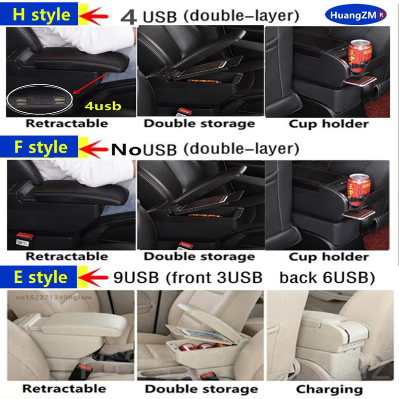 HuangZM Armlehnenbox mit USB-C Ladefunktion für Toyota Yaris 3 und Toyota Hybrid Yaris Vitz in Schwarz - Bild 4
