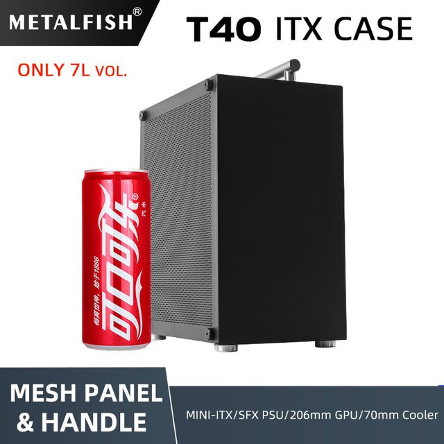 METALFISH T40 Mini ITX Gaming-Computergehäuse in Schwarz mit transparentem Design, 7L Volumen, unterstützt SFX Netzteil, 70 mm Kühler und bis zu 206 mm GPU - Bild 1