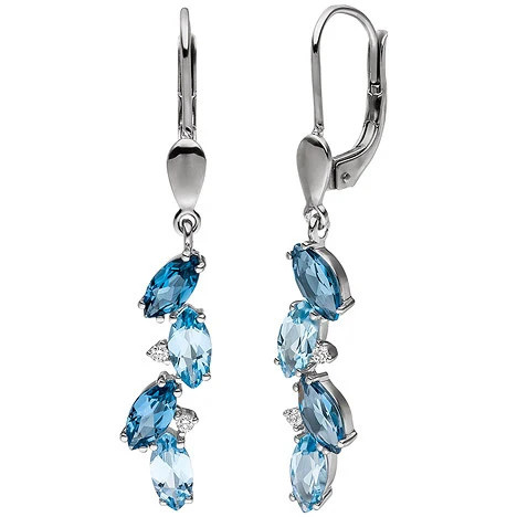 Colfem Ohrhänger 585 Weißgold, 4 Diamanten, 8 Blautopas, Damen - Bild 1