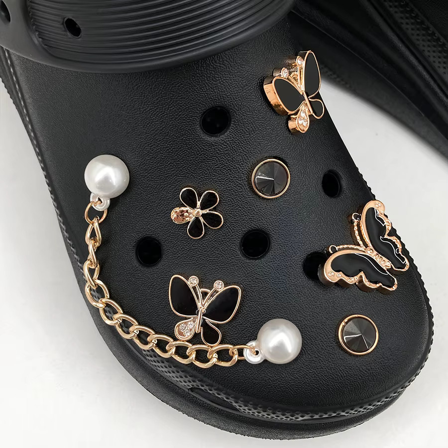 Schwarze Schmetterlings-ABS-Perlenketten, Schuhdekorations-Charms, 14 Stück - Bild 4