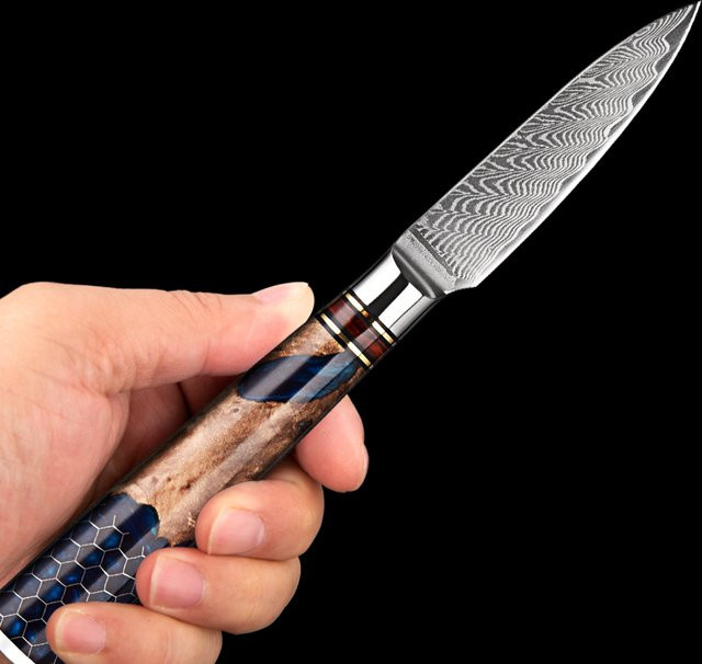Xituo Professionelles 3,5-Zoll-Schälmesser aus 67-lagigem Damaszener Stahl mit blauem Wabenmuster-Griff - Bild 1