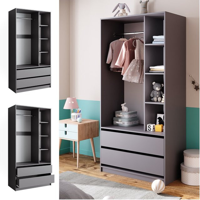 Vicco Kinderkleiderschrank Elmo Anthrazit mit 2 integrierten Schubladen, B: 100 cm, H: 200 cm - Bild 1