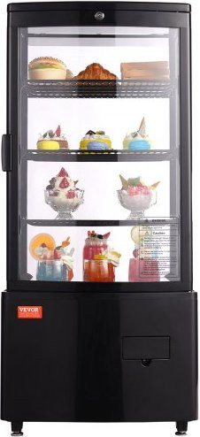 VEVOR Kühlvitrine für Konditoreien, 85 l, 3 Ebenen, mit LED-Beleuchtung, Turbo-Kühlung, abtaufreier Luftkühlung und verriegelbarer Glastür, Schwarz - Bild 1