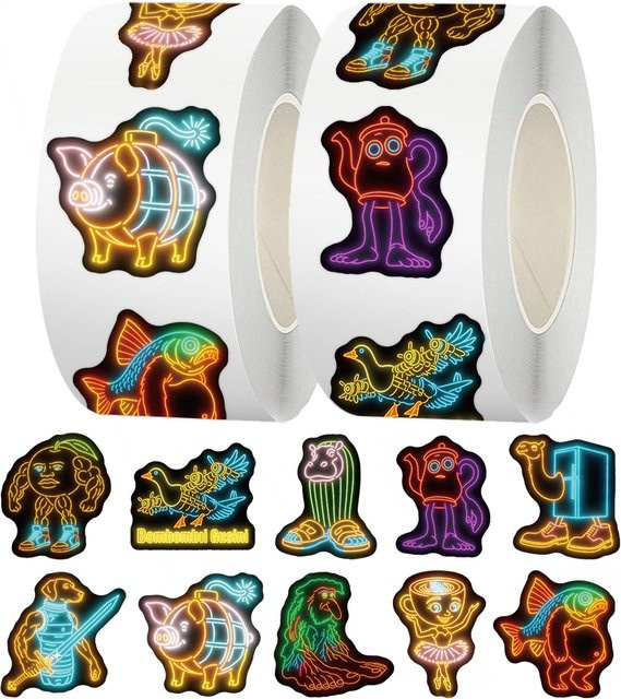 500 Stück Tung Sahur Neon Abstrakte Tier Aufkleber Multicolour Lustige Cartoon Sticker für Laptop und Handy - Bild 1