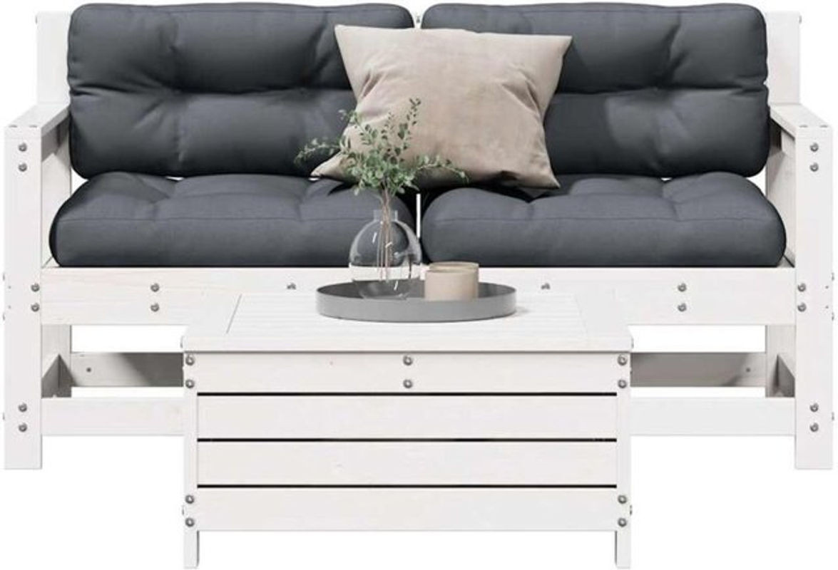 3-teiliges Gartenlounge-Set aus Massivholz Kiefer mit Kissen in Weiß und Anthrazit von vidaxl - Bild 1