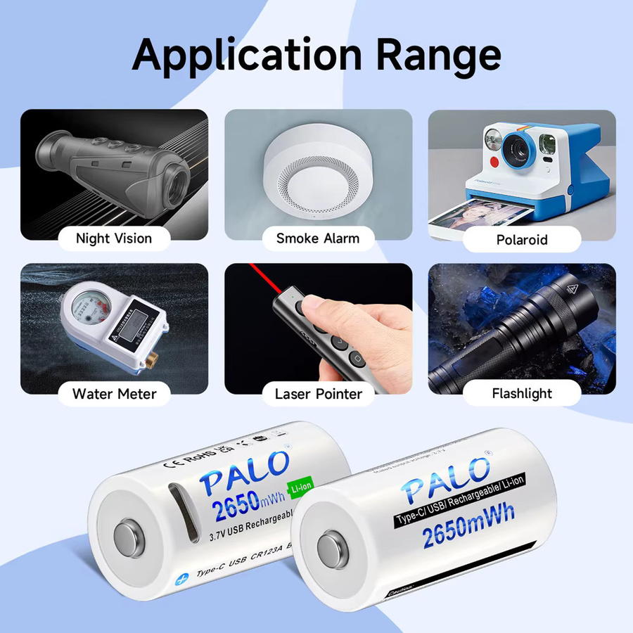 PALO CR123A 16340 Wiederaufladbare Lithium-Batterie 3,7V mit USB-C Anschluss, 2650mAh - Bild 2