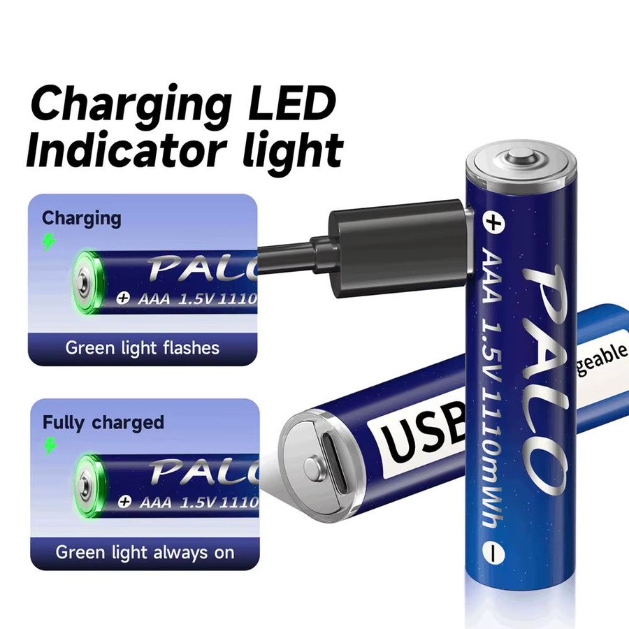 PALO USB-C wiederaufladbare Lithium-Ionen-Batterien AA 3600mWh und AAA 1110mWh in Blau inklusive Typ-C Kabel - Bild 2